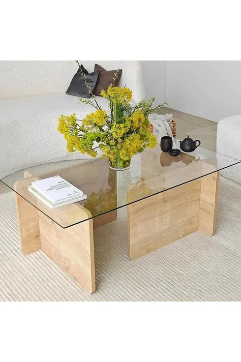 Table De Séjour En Bois Mdf Et Verre Trempé Largueur = 60 Cm Longueur =120 Hauteur 40 /