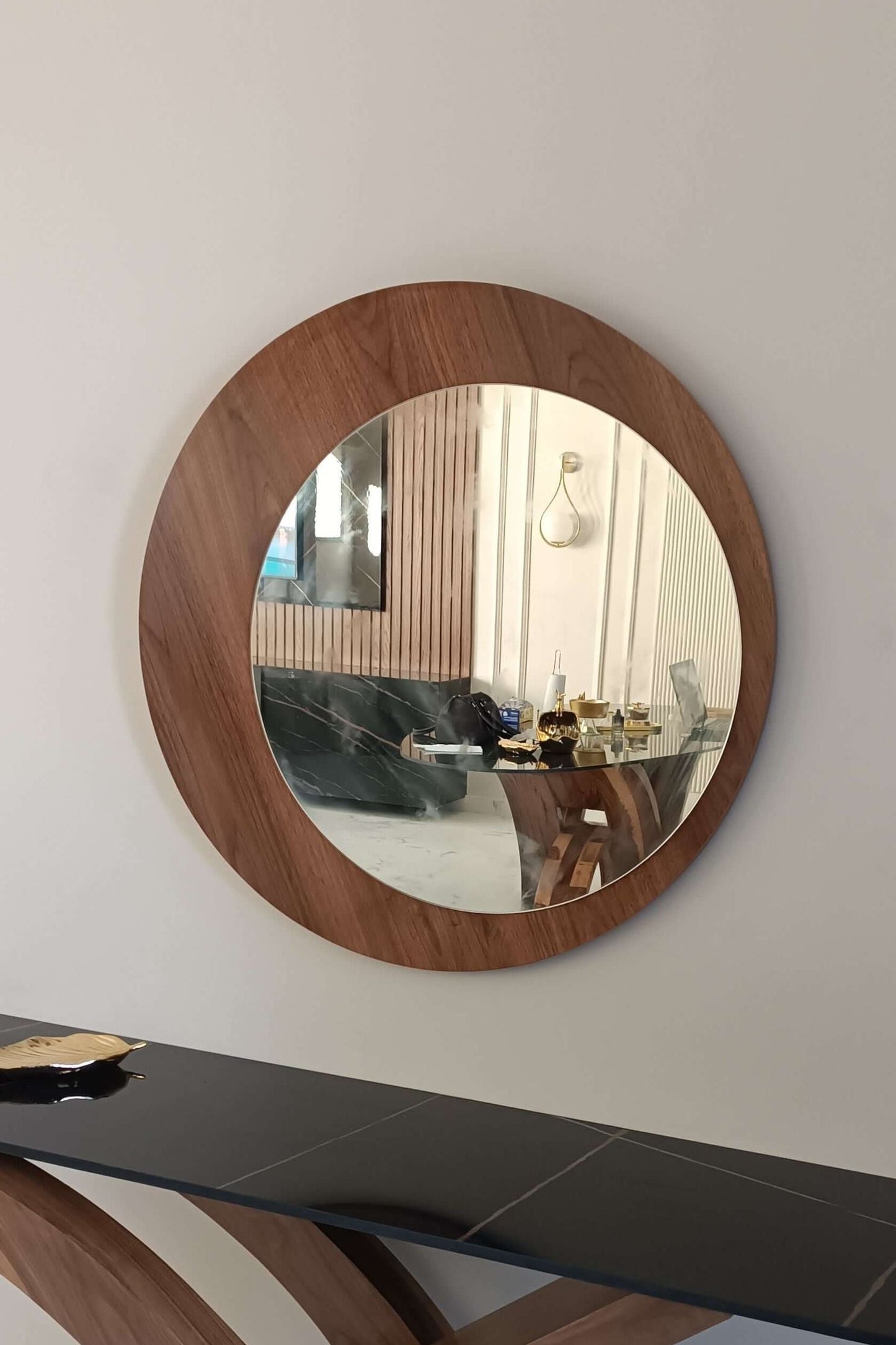 Nova Style: Miroir Croissant de lune II Finition Noyer Miroir de salon et dressing