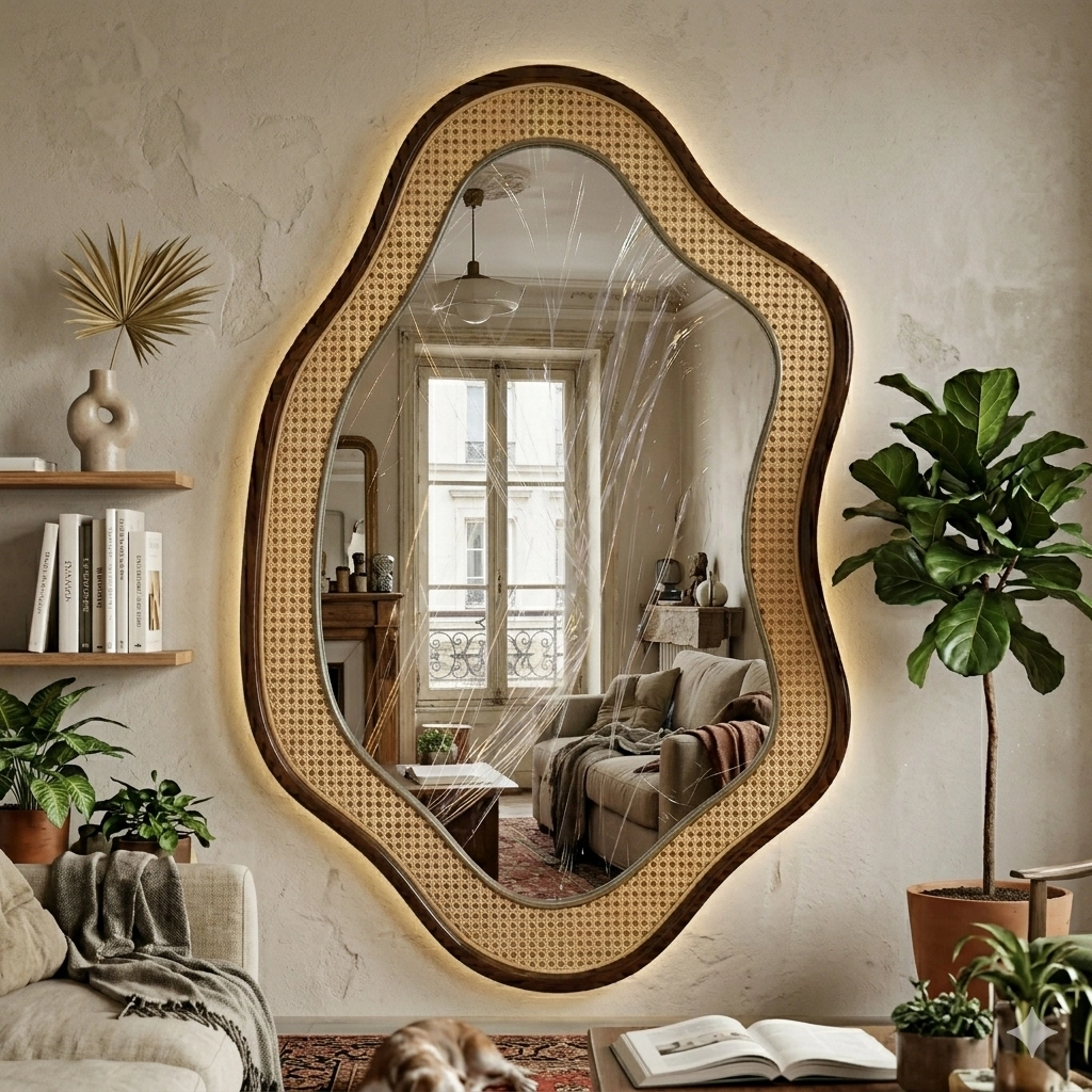 Miroir Rotin Irrégulier & Bois - Nova Style