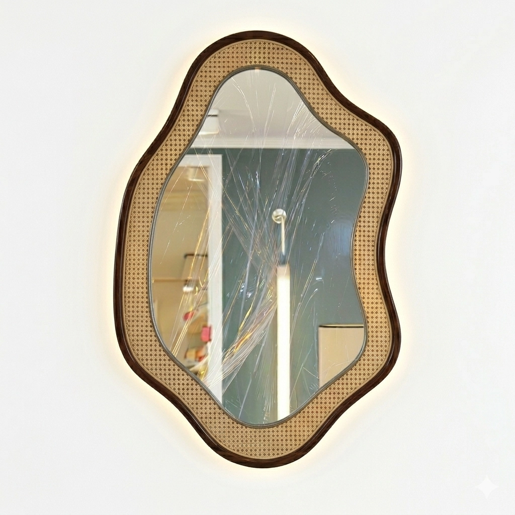 Miroir Rotin Irrégulier & Bois - Nova Style — Vue de profil