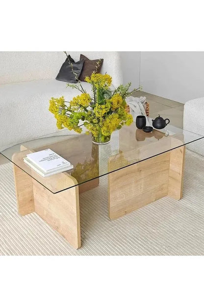 Table De Séjour En Bois Mdf Et Verre Trempé Largueur = 60 Cm Longueur =120 Hauteur 40 /