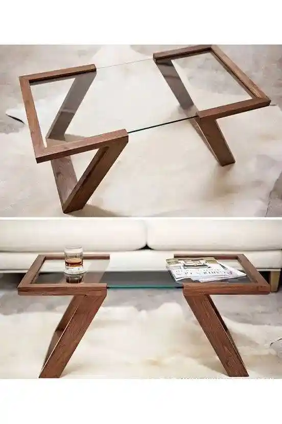 Table de Séjour en Bois de Hêtre et Verre Trempé